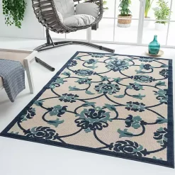 Clearance Kirklands Home Lyla Blue Floral Damask Indoor/Outdoor Rug, 5x8