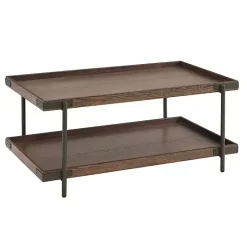 New Kirklands Home Mahogany Oak Wood Tray Top Coffee Table Brown