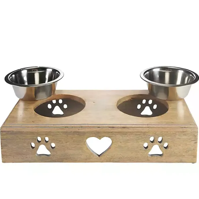 Outlet Kirklands Home Mango Wood Heart Cutout Dog Bowl