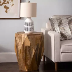 Discount Kirklands Home Mango Wood Hexagon Side Table Tan
