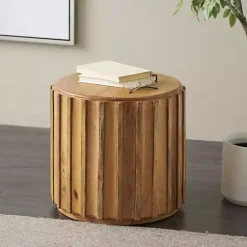Best Kirklands Home Mango Wood Ridged Drum Accent Table Brown