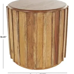 Best Kirklands Home Mango Wood Ridged Drum Accent Table Brown