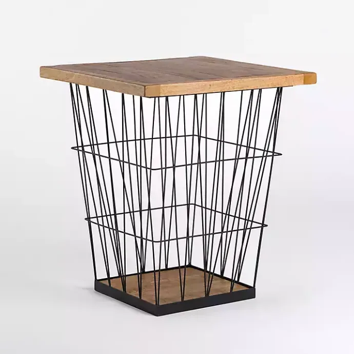 Best Kirklands Home Mango Wood Storage Basket Side Table