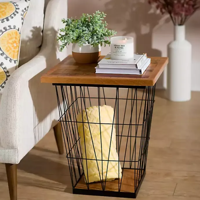Best Kirklands Home Mango Wood Storage Basket Side Table