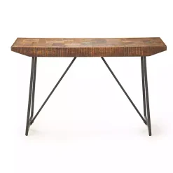 Hot Kirklands Home Mango Wood Willow Parquet Sofa Table Tan