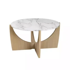 Kirklands Home Marble & Oak Open Base Round Coffee Table Tan