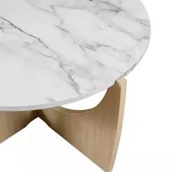 Kirklands Home Marble & Oak Open Base Round Coffee Table Tan