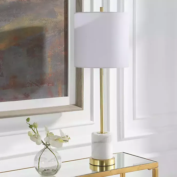 Outlet Kirklands Home Marble and Gold Turret Buffet Lamp White