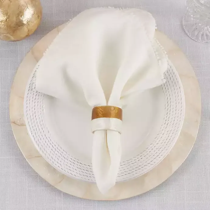 Clearance Kirklands Home Marble and Wood Two Tone 4-pc. Napkin Ring Set