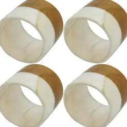 Clearance Kirklands Home Marble and Wood Two Tone 4-pc. Napkin Ring Set