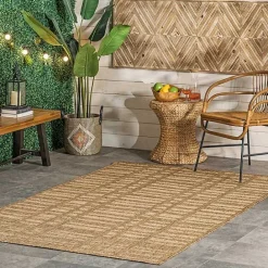 Online Kirklands Home Marti Banded Lines Outdoor Rug, 5x8 Tan