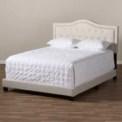 New Kirklands Home Mary Beige Button Tufted King Bed Frame Ivory