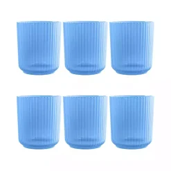 Outlet Kirklands Home Matte Azure Ribbed Short Glasses, Set of 6 Blue