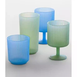 Outlet Kirklands Home Matte Azure Ribbed Short Glasses, Set of 6 Blue