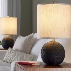 Hot Kirklands Home Matte Black Round Kona Table Lamps, Set of 2 Tan