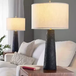 New Kirklands Home Matte Black Tapered Kona Table Lamps, Set of 2 Tan