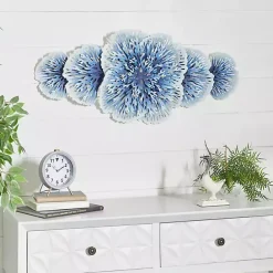 Discount Kirklands Home Matte and White Flowers Metal Wall Plaque Blue