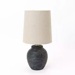 New Kirklands Home Matte Charcoal Ribbed Mini Table Lamp Tan