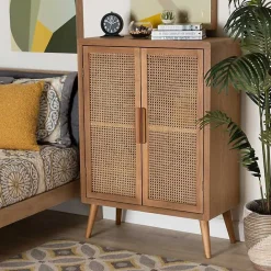 New Kirklands Home Medium Oak Rattan 2-Door Cabinet