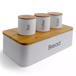 Outlet Kirklands Home Metal and Bamboo Coffee Themed 4-pc. Containers White