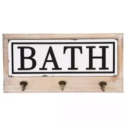 Hot Kirklands Home Metal and Wood Bath Sign with Hooks