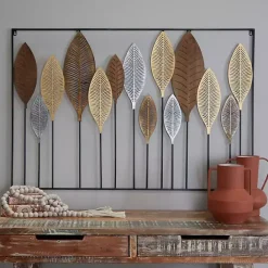 Hot Kirklands Home Metal and Wood Leaf Stems Wall Plaque Multi