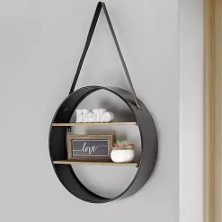 Online Kirklands Home Metal Circle Wall Shelf with Leather Strap