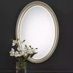 Discount Kirklands Home Metallic Silver Beaded Edge Oval Mirror