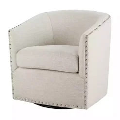 Online Kirklands Home Metro Club Natural Swivel Chair with Nailhead Trim Ivory