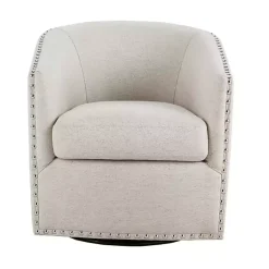 Online Kirklands Home Metro Club Natural Swivel Chair with Nailhead Trim Ivory
