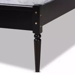 New Kirklands Home Mid-Century Black Wood Rattan Queen Platform Bed