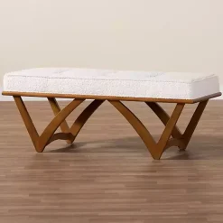 Outlet Kirklands Home Mid-Century Modern Boucle Angled Bench White