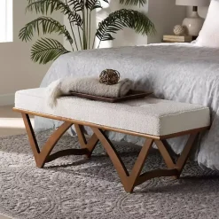 Outlet Kirklands Home Mid-Century Modern Boucle Angled Bench White