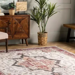 Best Kirklands Home Miley Traditional Medallion Washable Area Rug, 5x8