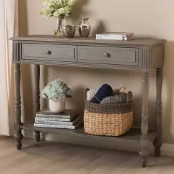 New Kirklands Home Mindi Wood Rustic Farmhouse Console Table Gray