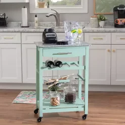 Online Kirklands Home Mint Rolling Kitchen Cart with Granite Top Green