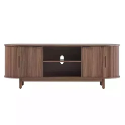 Kirklands Home Mocha Wood Reeded Oval TV Stand Brown