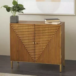 Kirklands Home Modern Wood Geometric Cabinet Brown