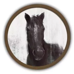 Outlet Kirklands Home Moody Horse Round Brown Framed Art Print
