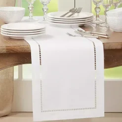 Best Kirklands Home Moonbeam Hemstitch Border Table Runner White