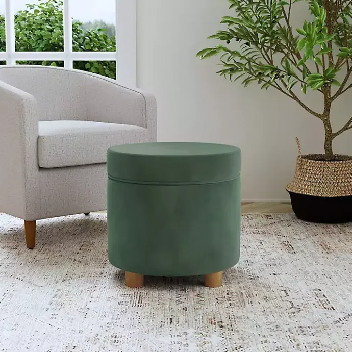 Sale Kirklands Home Moss Round Velvet Storage Ottoman Green