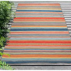 New Kirklands Home Multi Dhurri Stripe Indoor/Outdoor Area Rug, 5x7