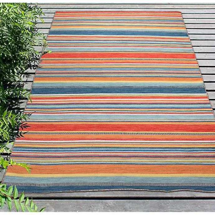 New Kirklands Home Multi Dhurri Stripe Indoor/Outdoor Area Rug, 5x7