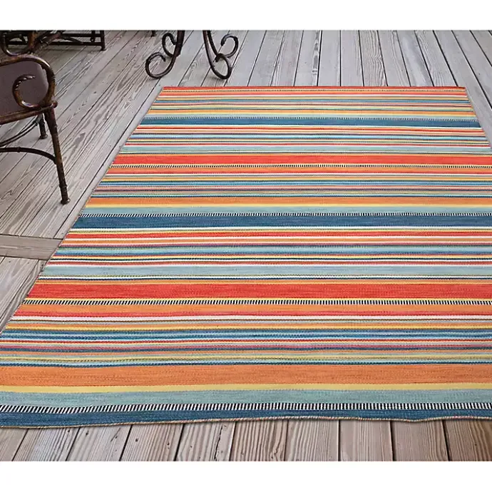 New Kirklands Home Multi Dhurri Stripe Indoor/Outdoor Area Rug, 5x7