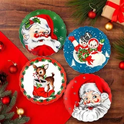 New Kirklands Home color Vintage Christmas Plates, Set of 4 Multi