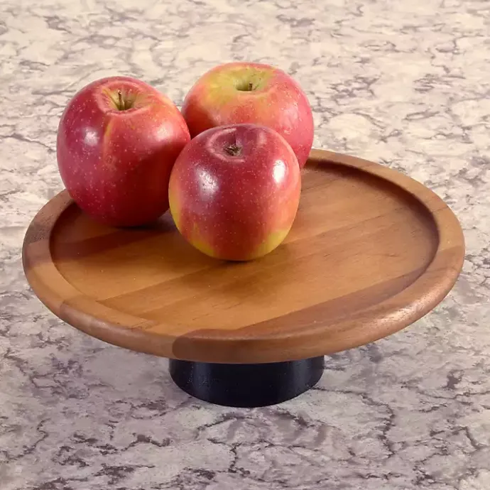 Online Kirklands Home Natural Acacia Wood Cake Stand with Black Base