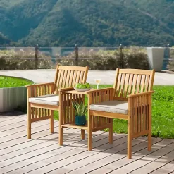 Hot Kirklands Home Natural Acacia Wood Ivory Cushion 3-pc. Patio Set