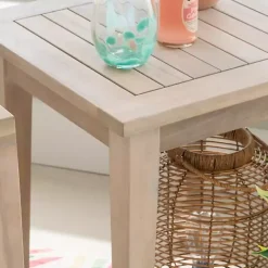 Discount Kirklands Home Natural Acacia Wood Slatted Outdoor Side Table Tan