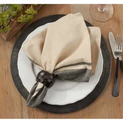 Online Kirklands Home Natural and Black Banded Cotton Napkins, Set of 4
