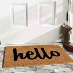 Clearance Kirklands Home Natural and Black Coir Hello Doormat, 36x24 in.
